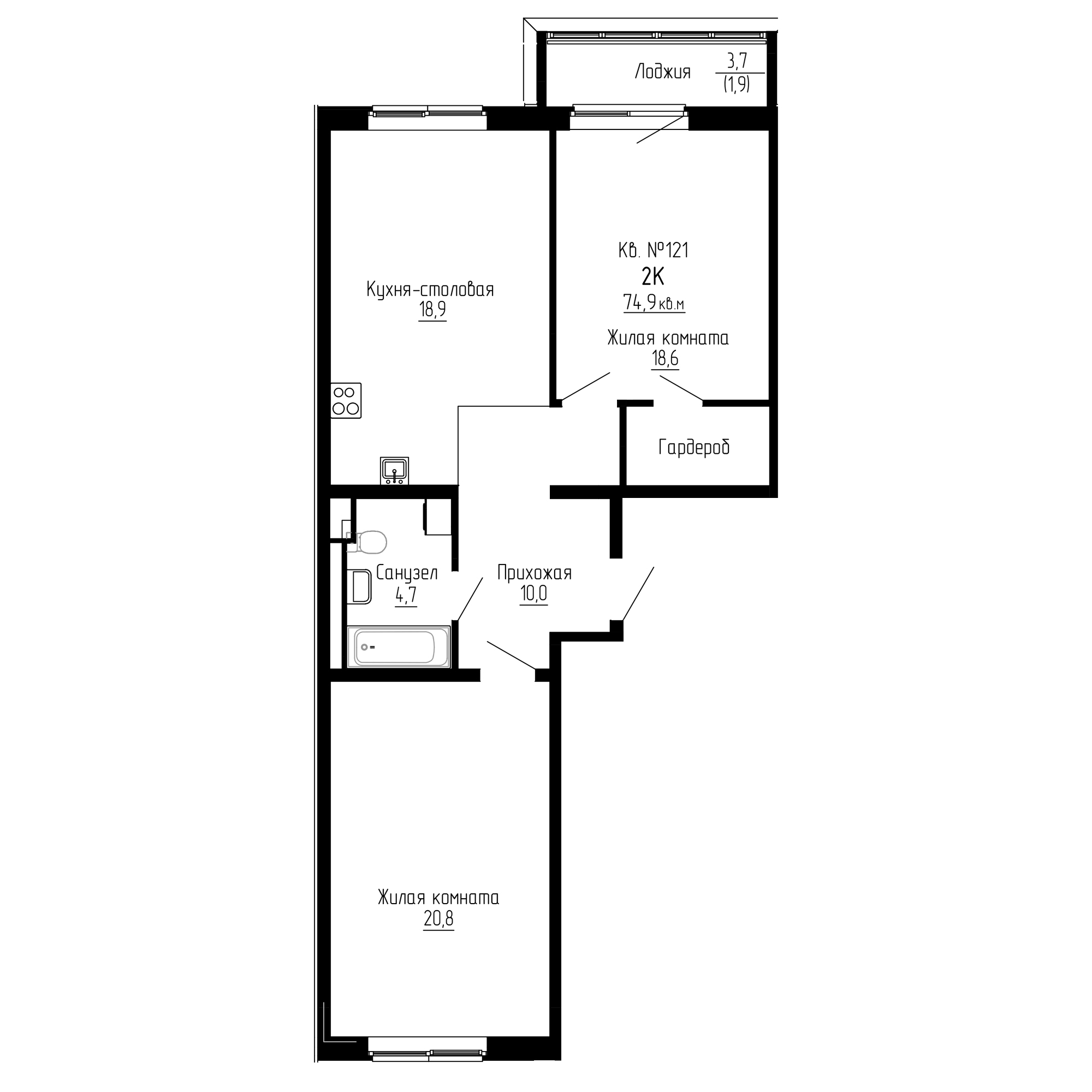 ЖК ДНС Сити (DNS Сити), 2-комн кв 74,9 м2, за 10 486 000 ₽, 2 этаж